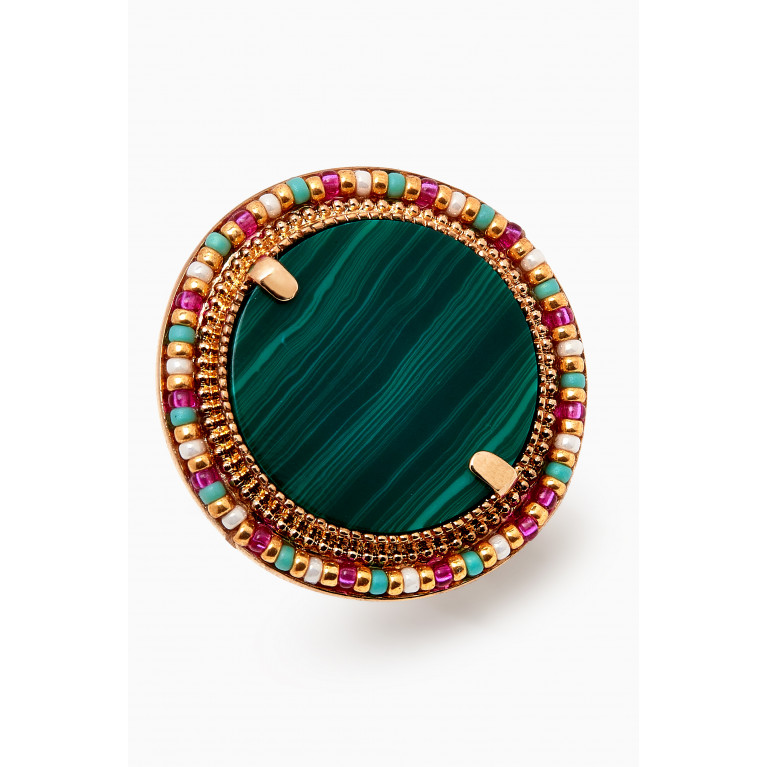 Satellite - Claudia Adjustable Malachite Ring in Gold-plated Metal