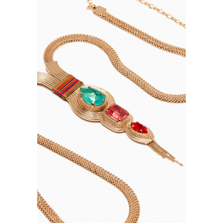 Satellite - Glamorous Metallic Threads Crystal Long Necklace in 14kt Gold-plated Metal