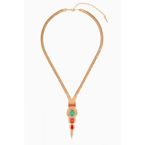 Satellite - Glamorous Metallic Threads Crystal Long Necklace in 14kt Gold-plated Metal