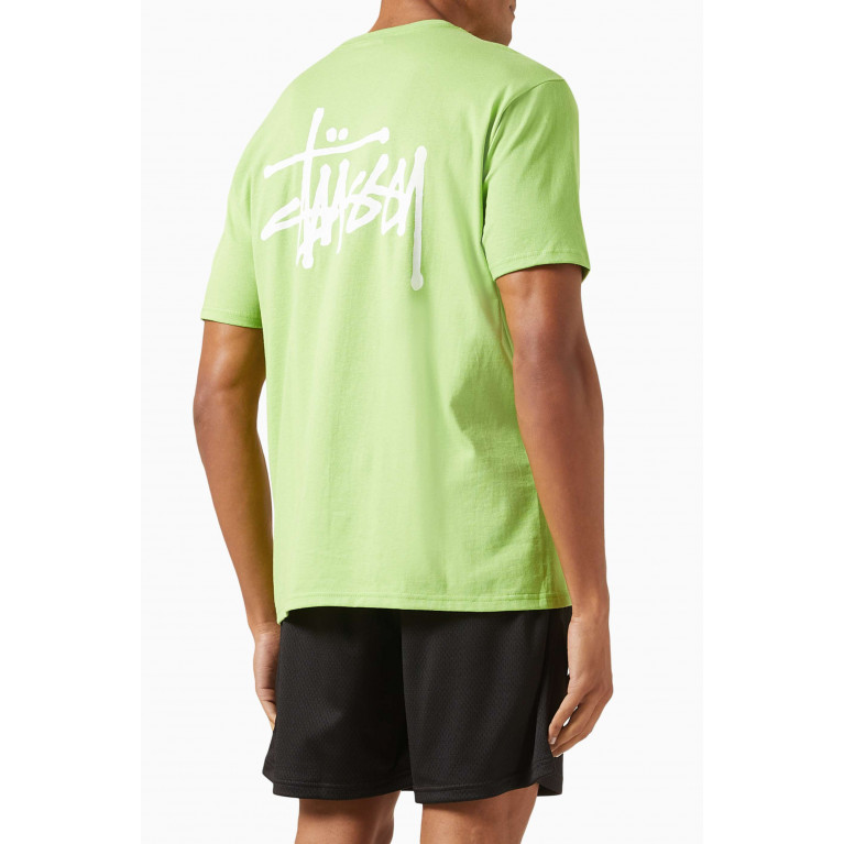 Stussy - Logo Print T-shirt in Cotton Green