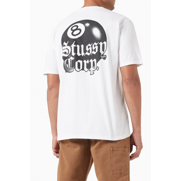 Stussy - 8-Ball Logo Print T-shirt in Cotton White