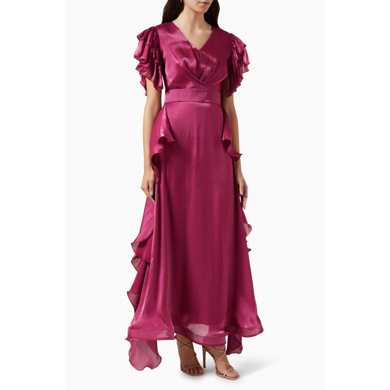 Amri - Ruffle Gown in Satin Pink