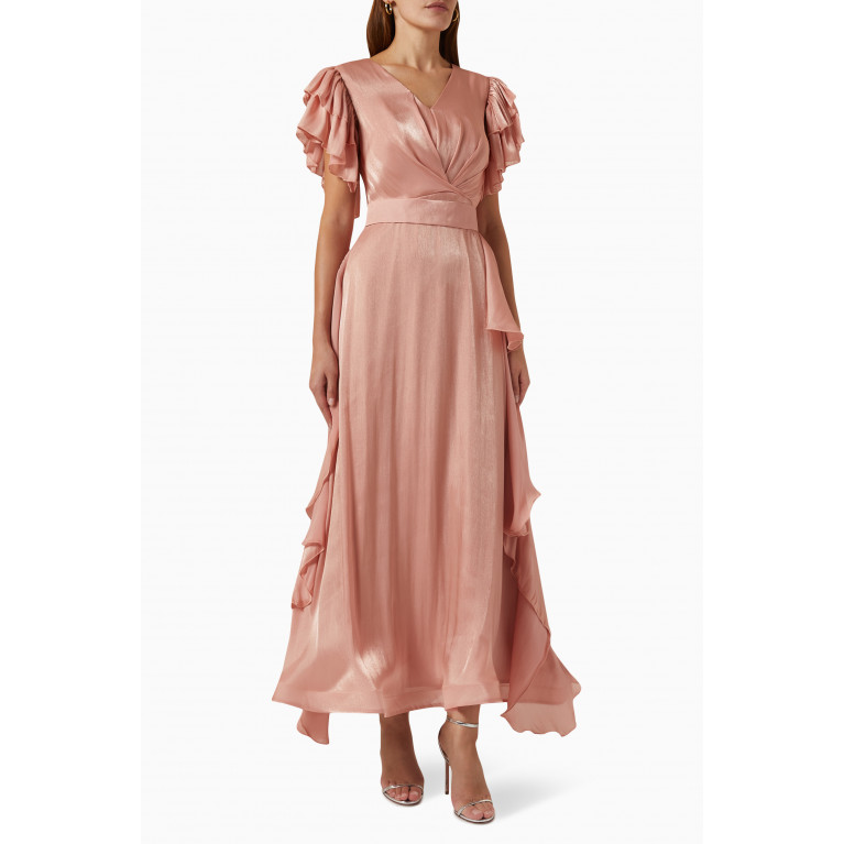 Amri - Ruffle Gown in Satin Pink