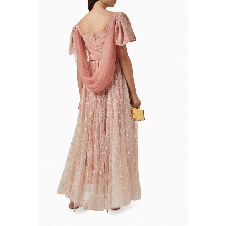 Amri - Floral-embellished Maxi Dress Pink