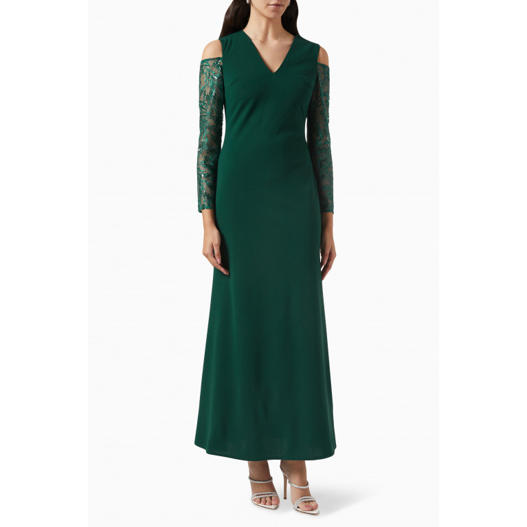 Amri - Cold-Shoulder Gown in Crepe Green