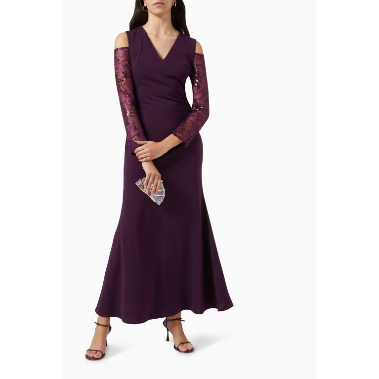 Amri - Cold-Shoulder Gown in Crepe Purple