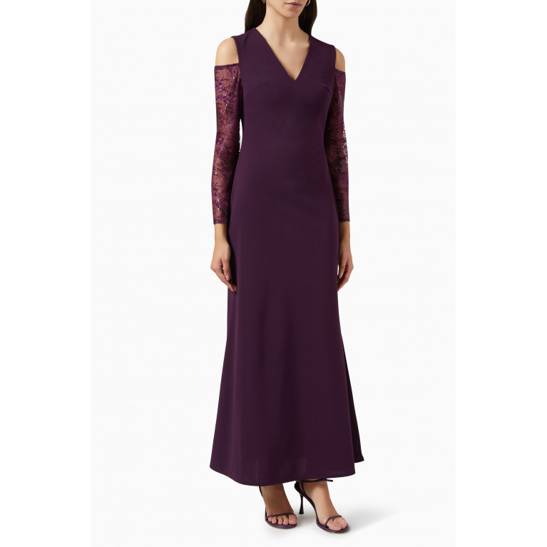 Amri - Cold-Shoulder Gown in Crepe Purple