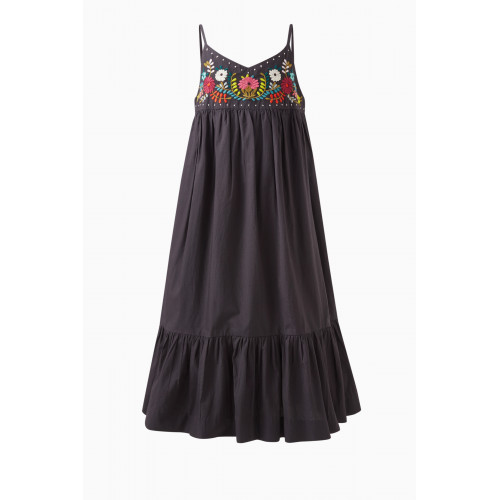 Bonpoint - Anya Floral-embroidered Dress in Cotton Blue