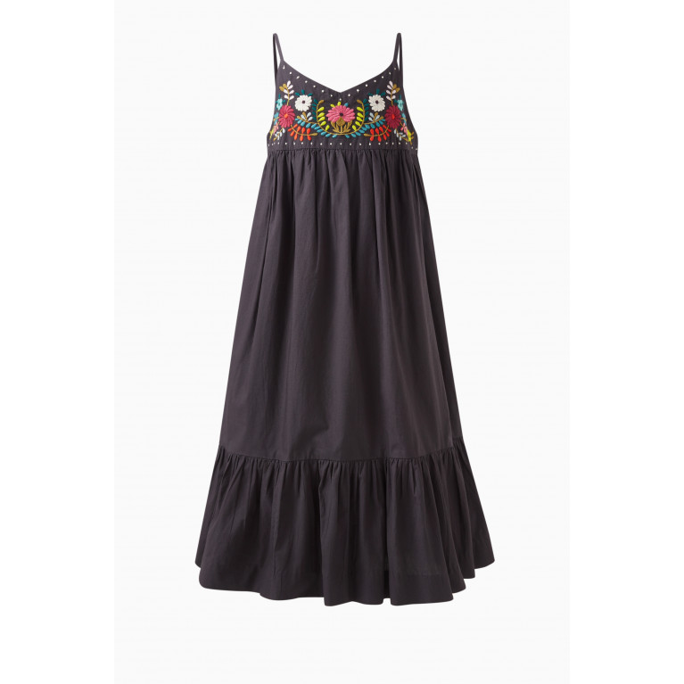 Bonpoint - Anya Floral-embroidered Dress in Cotton Blue