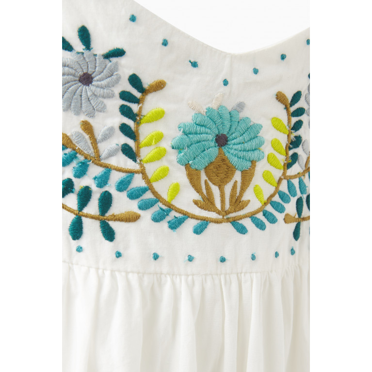 Bonpoint - Anya Floral-embroidered Dress in Cotton White