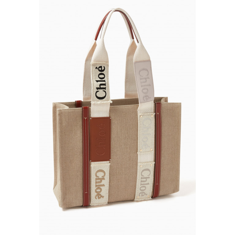 Chloé - Medium Woody Tote Bag in Linen Canvas