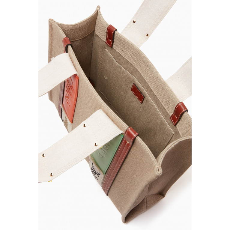 Chloé - Medium Woody Tote Bag in Linen Canvas Multicolour