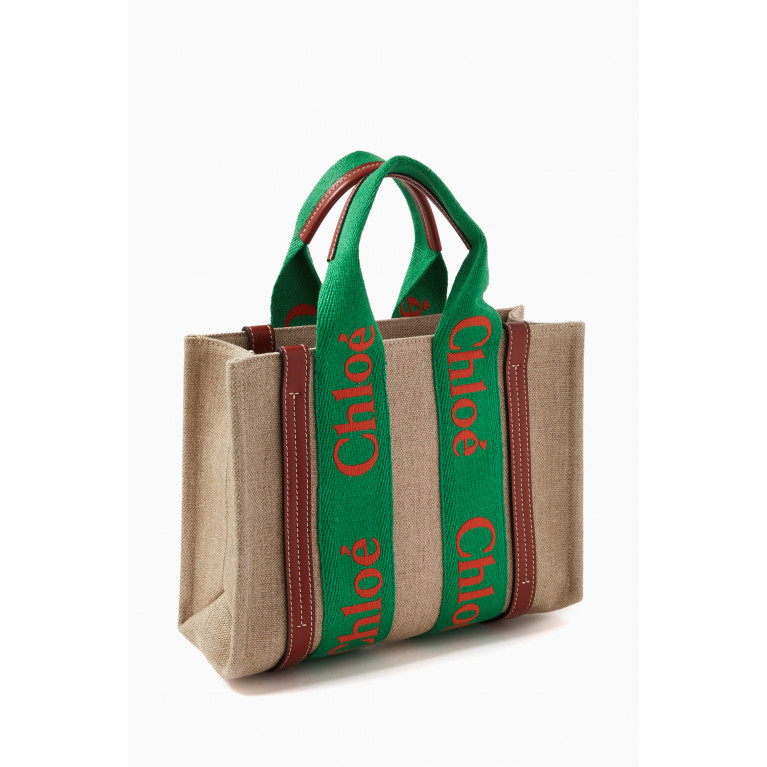 Chloé - Small Woody Embroidered Tote Bag in Linen Green