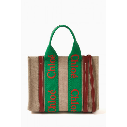 Chloé - Small Woody Embroidered Tote Bag in Linen Green