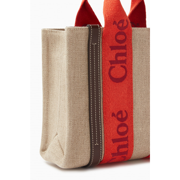 Chloé - Small Woody Embroidered Tote Bag in Linen Orange
