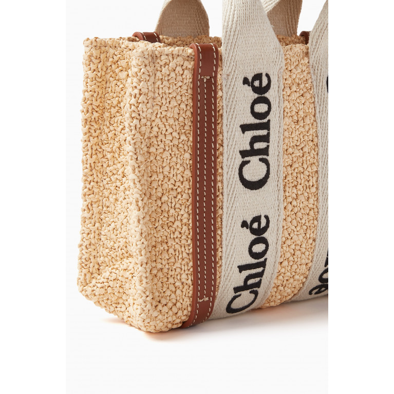 Chloé - Mini Woody Tote Bag in Bouclette Fabric & Shiny Calfskin
