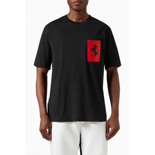 Ferrari - Horse Pocket T-shirt in Cotton Jersey Black