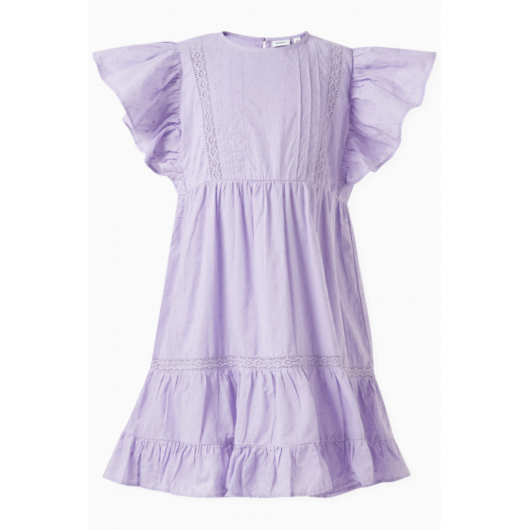 Name It - Embroidered Ruffle Dress in Cotton Purple