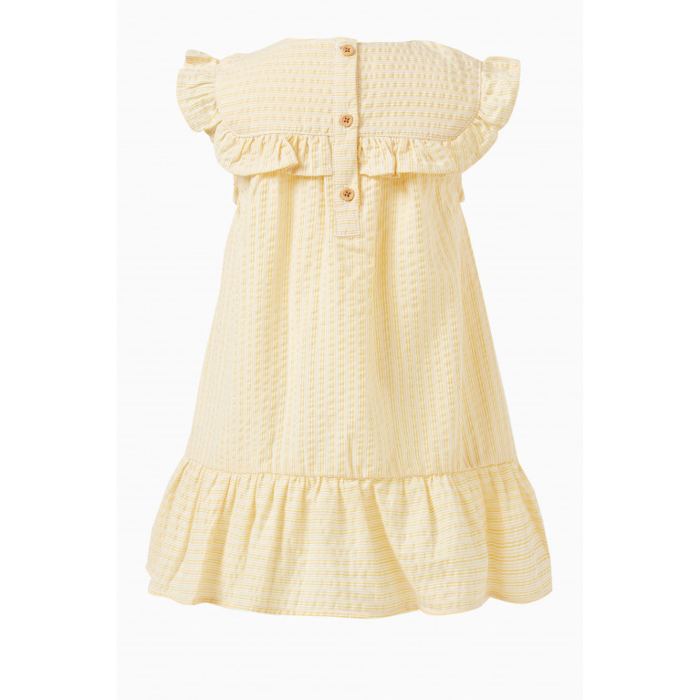 Name It - Striped Ruffle-bib Dress in Cotton Yellow