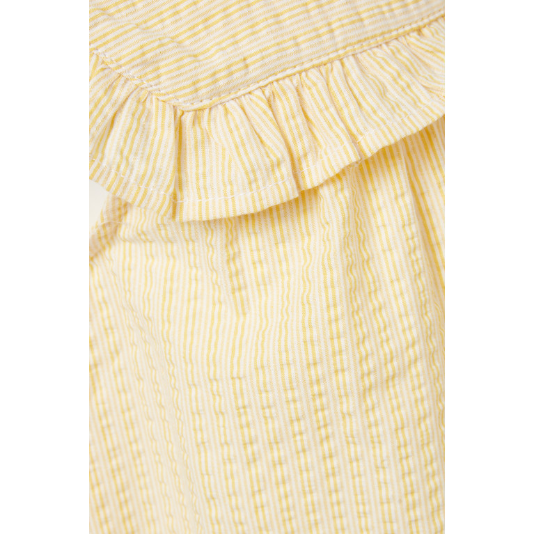 Name It - Striped Ruffle-bib Dress in Cotton Yellow