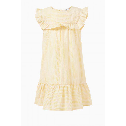 Name It - Striped Ruffle-bib Dress in Cotton