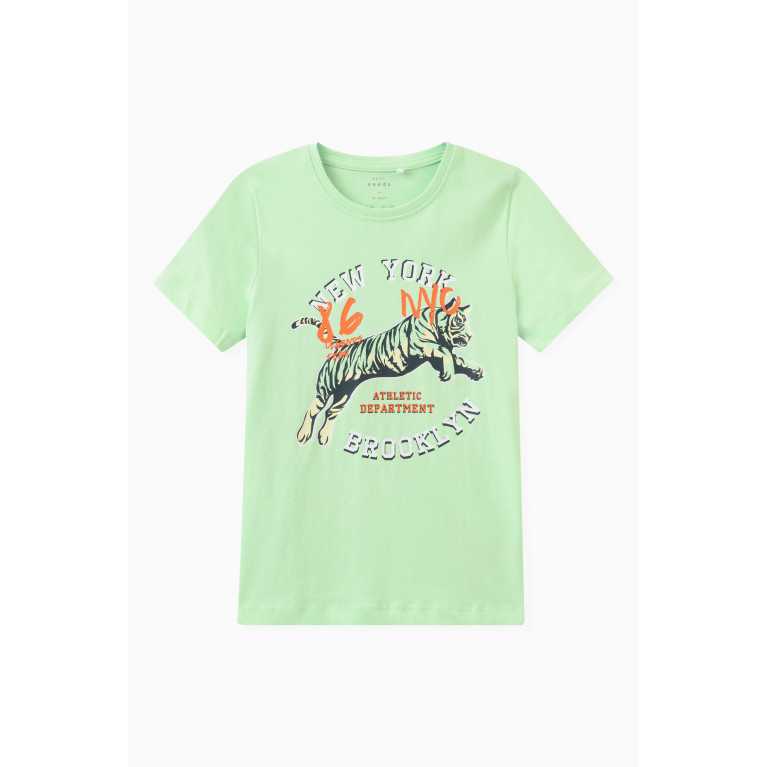 Name It - Graphic Print T-shirt in Cotton Jersey Green