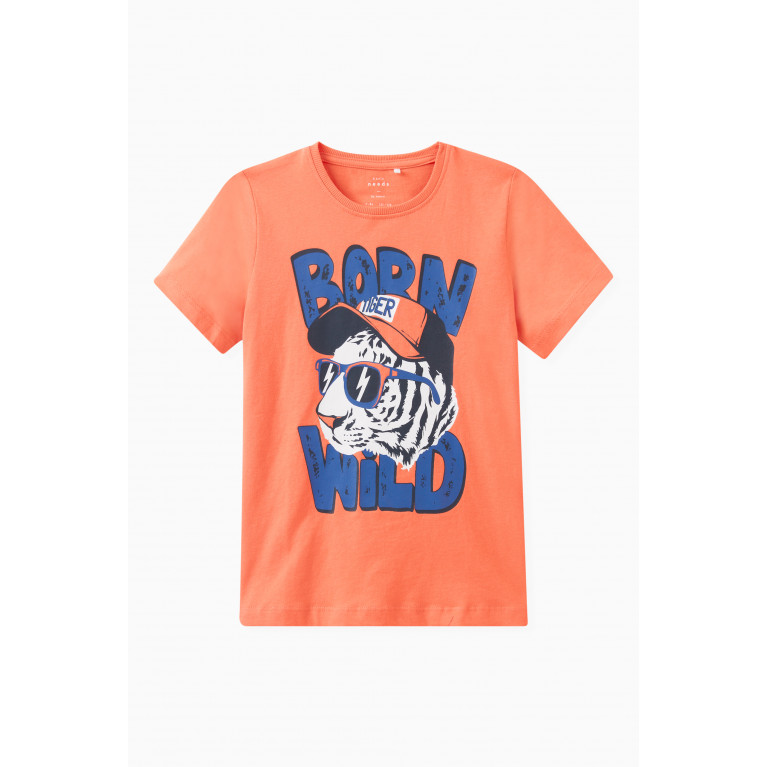 Name It - Graphic Print T-shirt in Cotton Jersey Orange