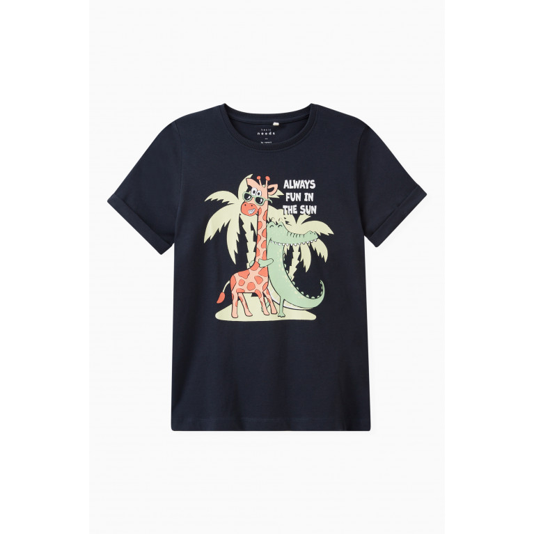 Name It - Graphic Print T-shirt in Cotton Jersey Blue