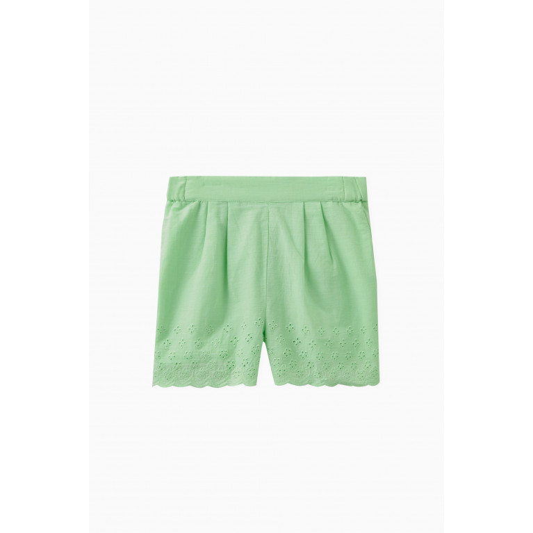 Name It - Cutwork-detail Shorts in Cotton Green