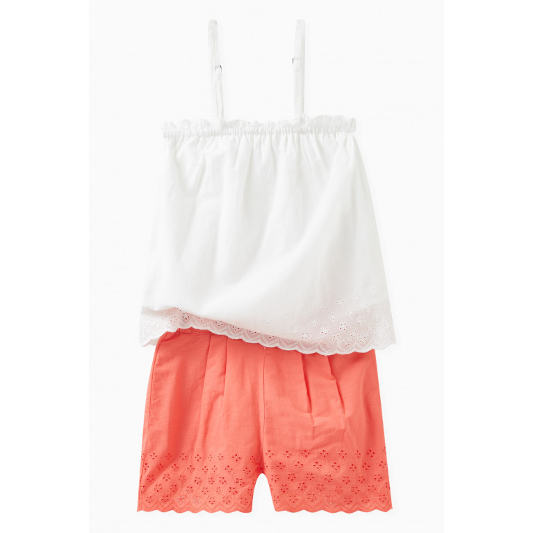 Name It - Cutwork-detail Shorts in Cotton Orange