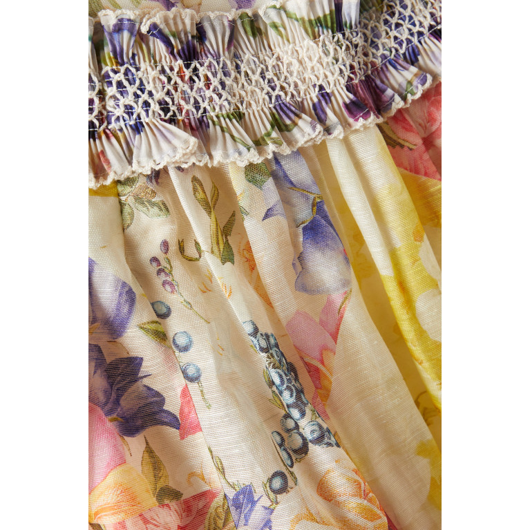 Zimmermann - Wonderland Smocked Midi Skirt in Silk-linen Organza