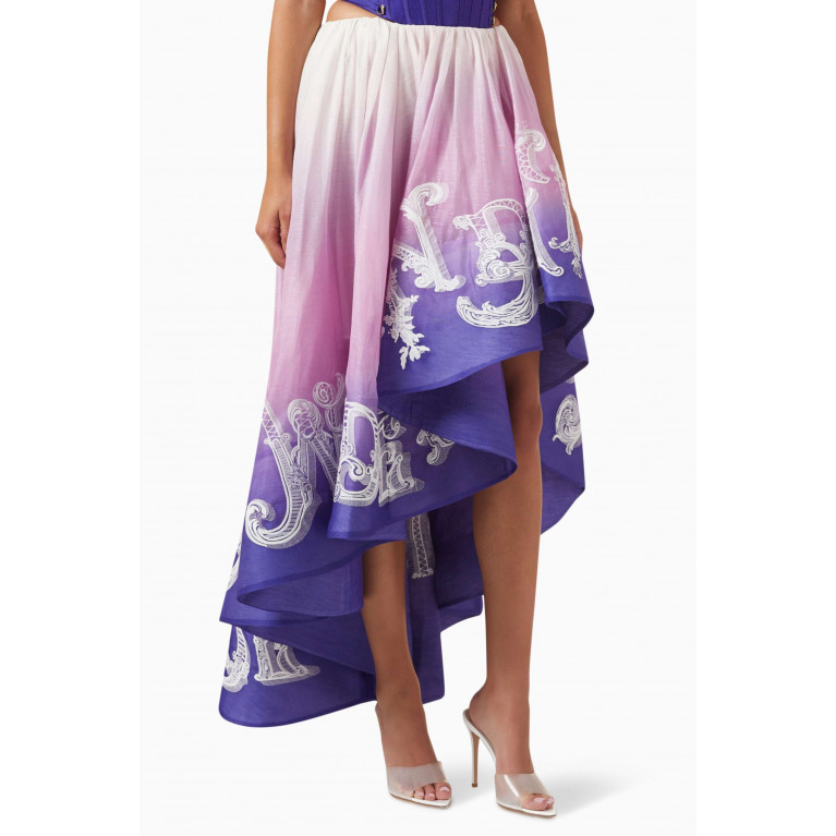 Zimmermann - Tama Embroidered Midi Skirt in Silk-linen Blend