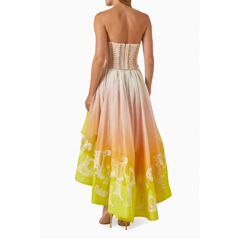 Zimmermann - Wonderland Lace Up Midi Dress in Silk & Linen