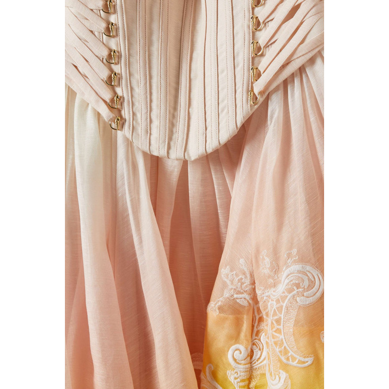 Zimmermann - Wonderland Lace Up Midi Dress in Silk & Linen