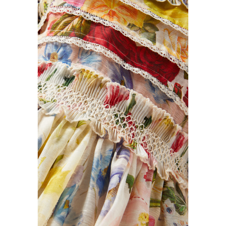 Zimmermann - Wonderland Smocked Mini Dress in Silk-linen