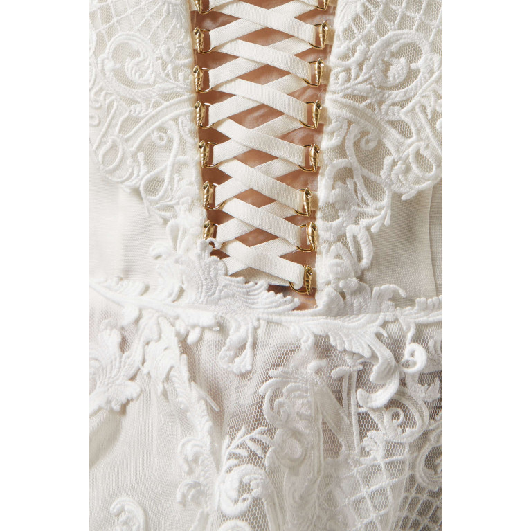 Zimmermann - Coaster Corset Laced Midi Dress in Silk-linen Organza