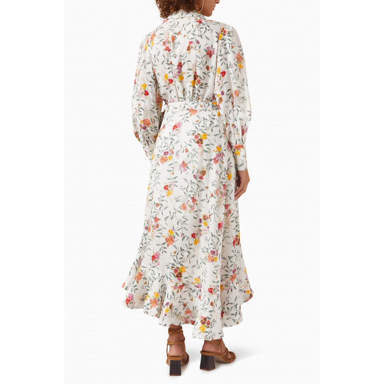Zimmermann - Floral Wrap Midi Dress in Linen
