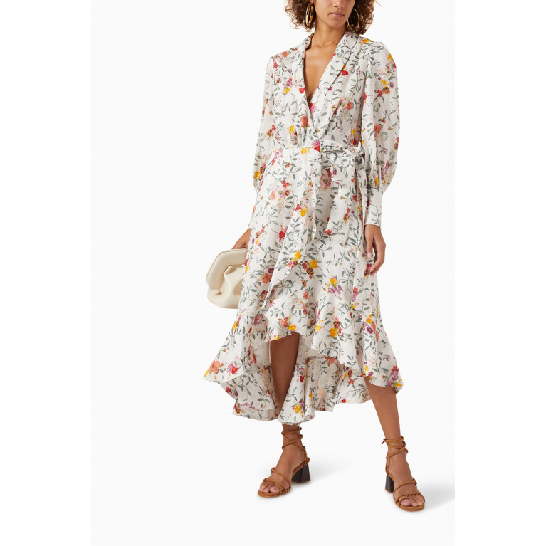 Zimmermann - Floral Wrap Midi Dress in Linen