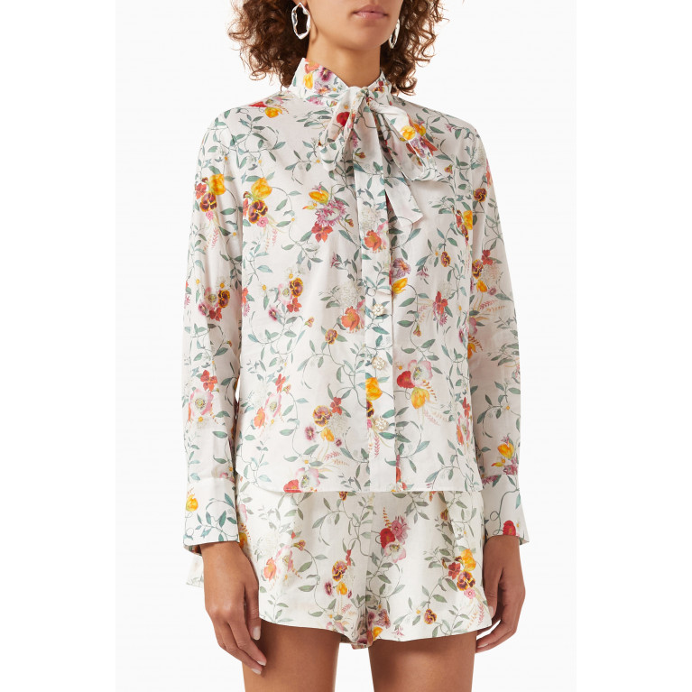 Zimmermann - Floral Tie-neck Shirt in Cotton