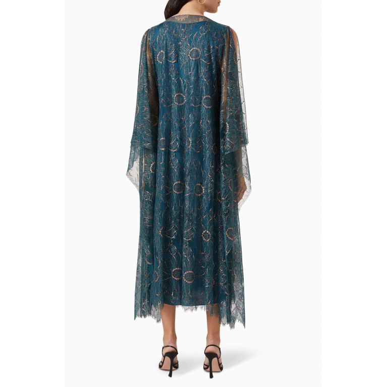 Amal Al Raisi - Slit Kaftan Midi Dress in Ecovero Viscose & Lace Blue