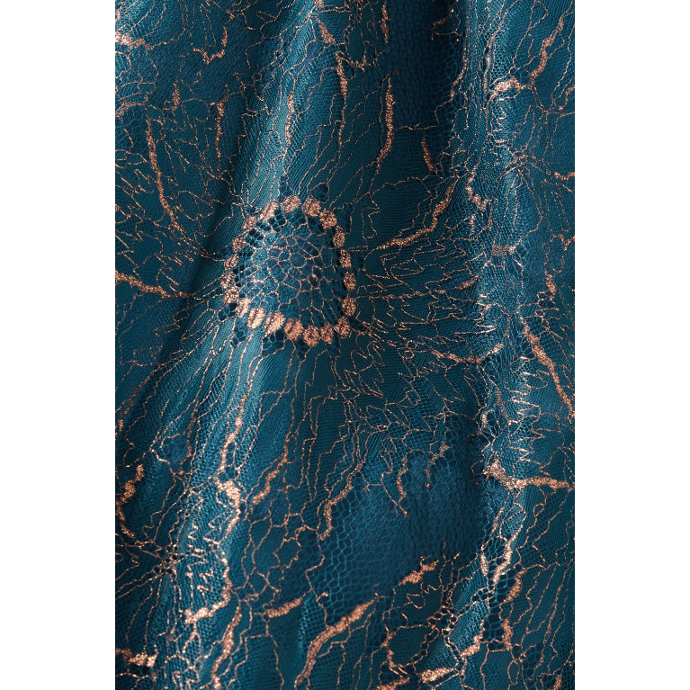 Amal Al Raisi - Slit Kaftan Midi Dress in Ecovero Viscose & Lace Blue