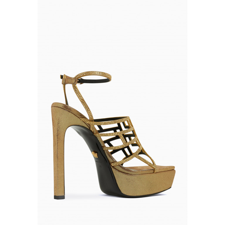 Versace - La Greca Maze 140 Embellished Platform Sandals in Leather