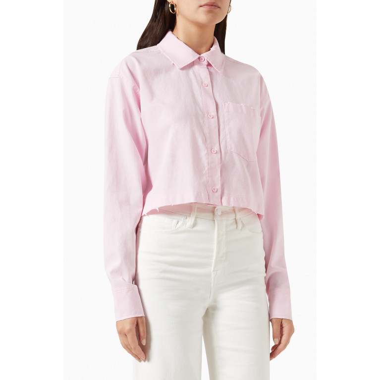 Good American - Oxford Cropped Shirt in Poplin Pink