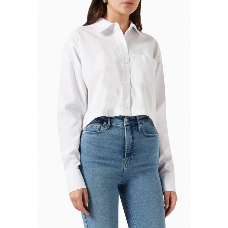 Good American - Oxford Cropped Shirt in Poplin White