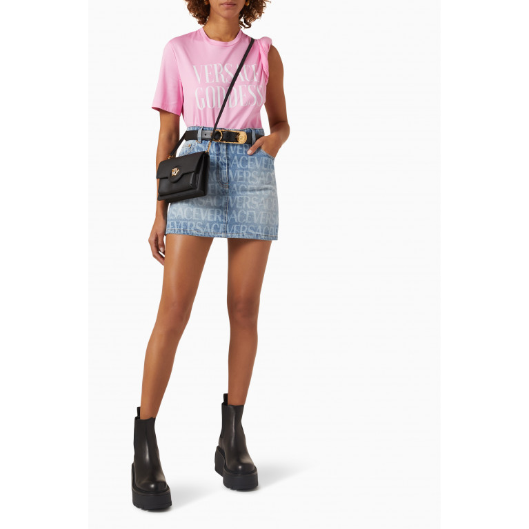 Versace - All-over Logo Mini Skirt in Denim