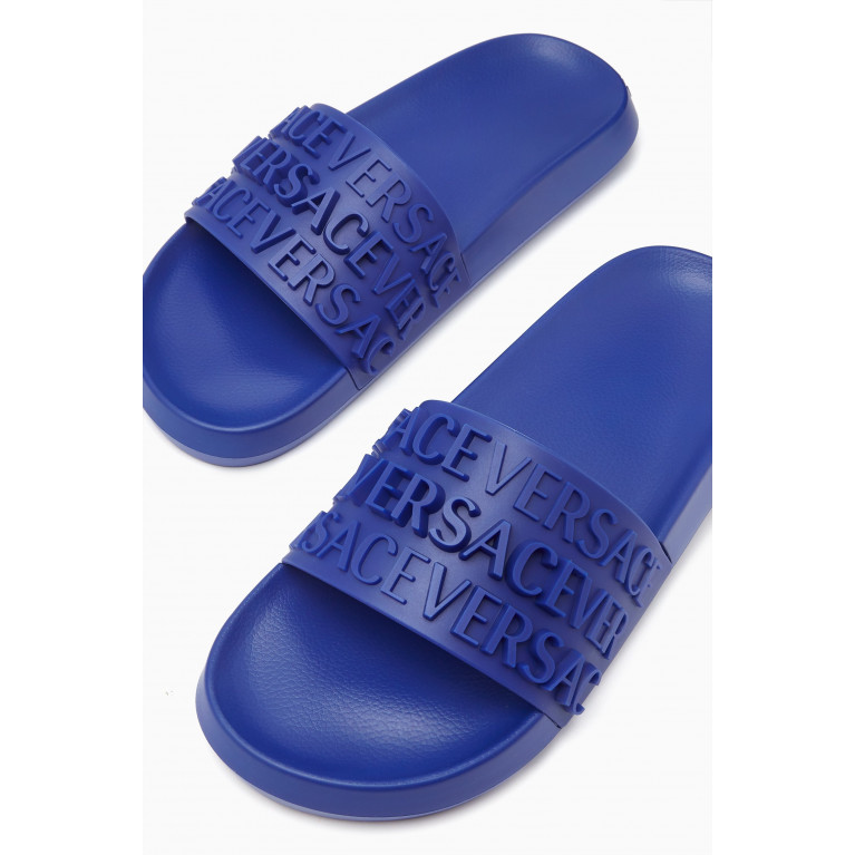 Versace - Debossed-logo Slides in Rubber Blue