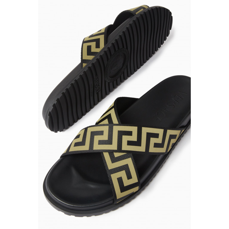Versace - Greca Xover Slide Sandals in Canvas & Rubber