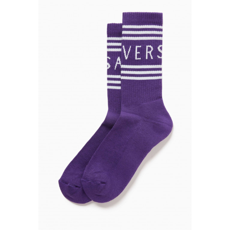 Versace - 90s Vintage Logo Socks in Ribbed-cotton