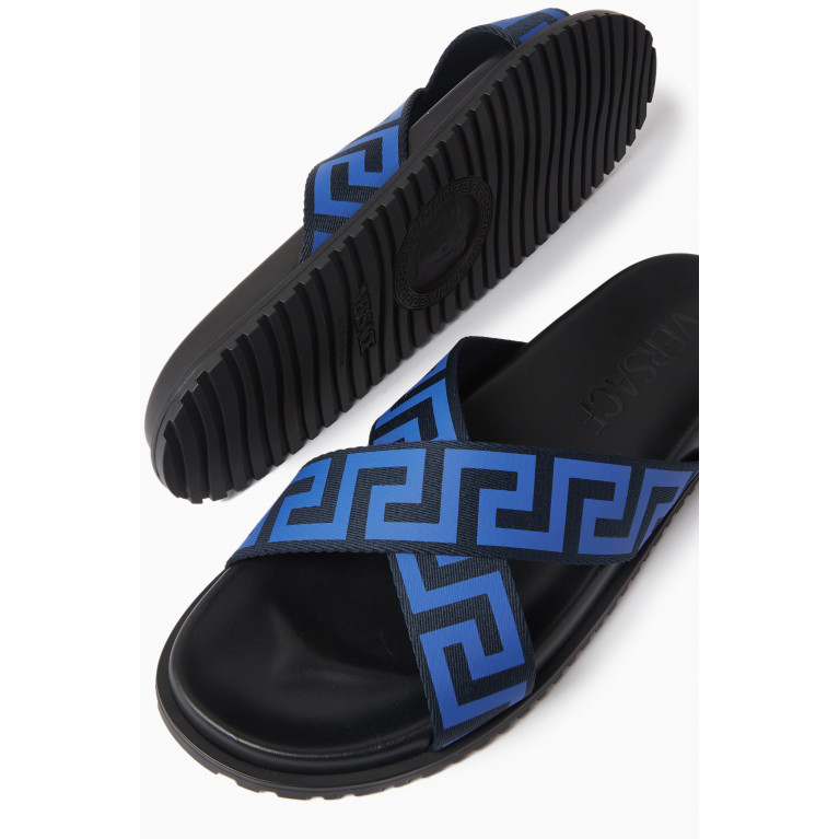 Versace - Greca Xover Slides in Canvas & Rubber