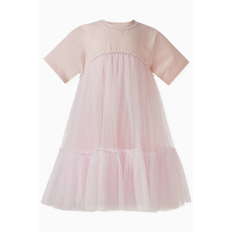 Caroline Bosmans - Short Sleeved Dress in Cotton and Tulle Pink
